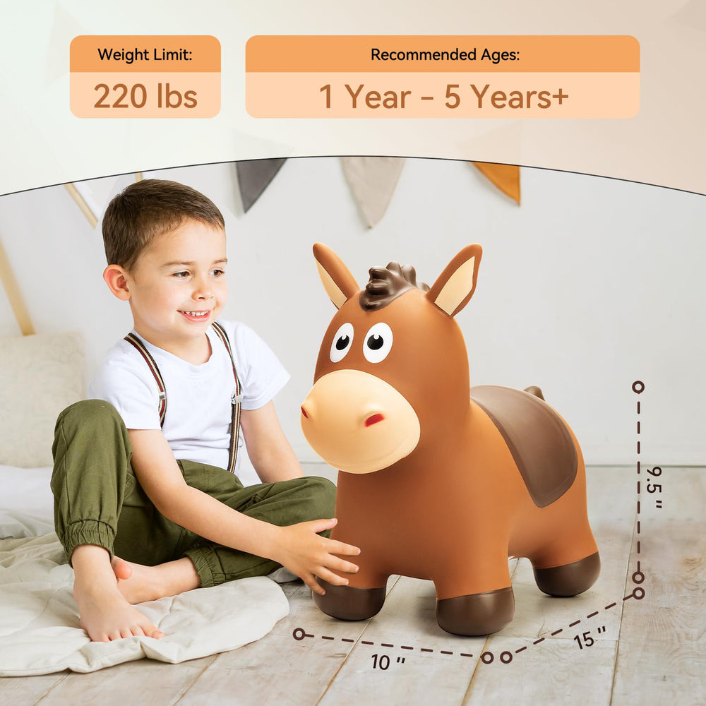 VangeBow bouncy horse with soft saddle and flowing mane.