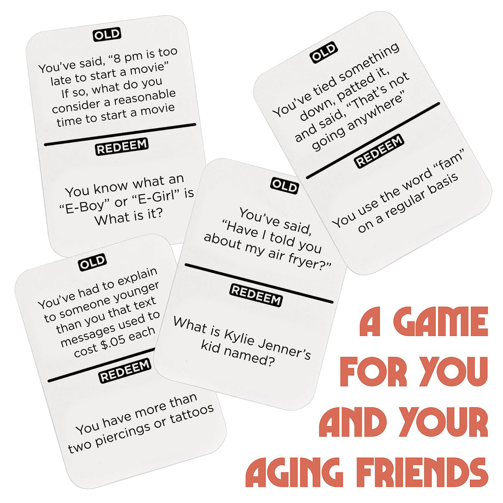Vango You’re Getting Old cards spread on table sparking playful conversation.