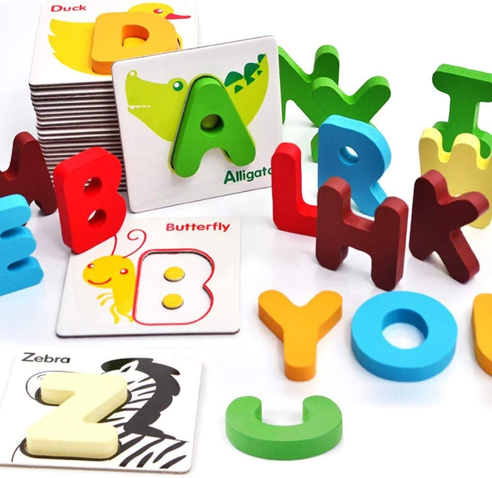 Vankcp 26-pcs wooden letters blocks for early literacy and tactile play.