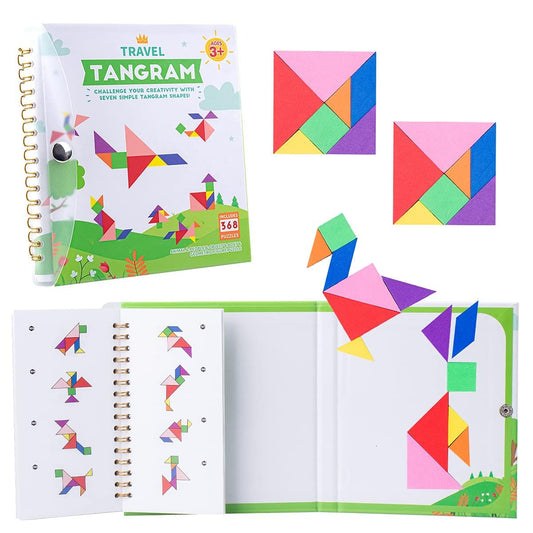 Vanmor Travel Tangram Puzzle with colorful magnetic blocks for portable family fun on the go.