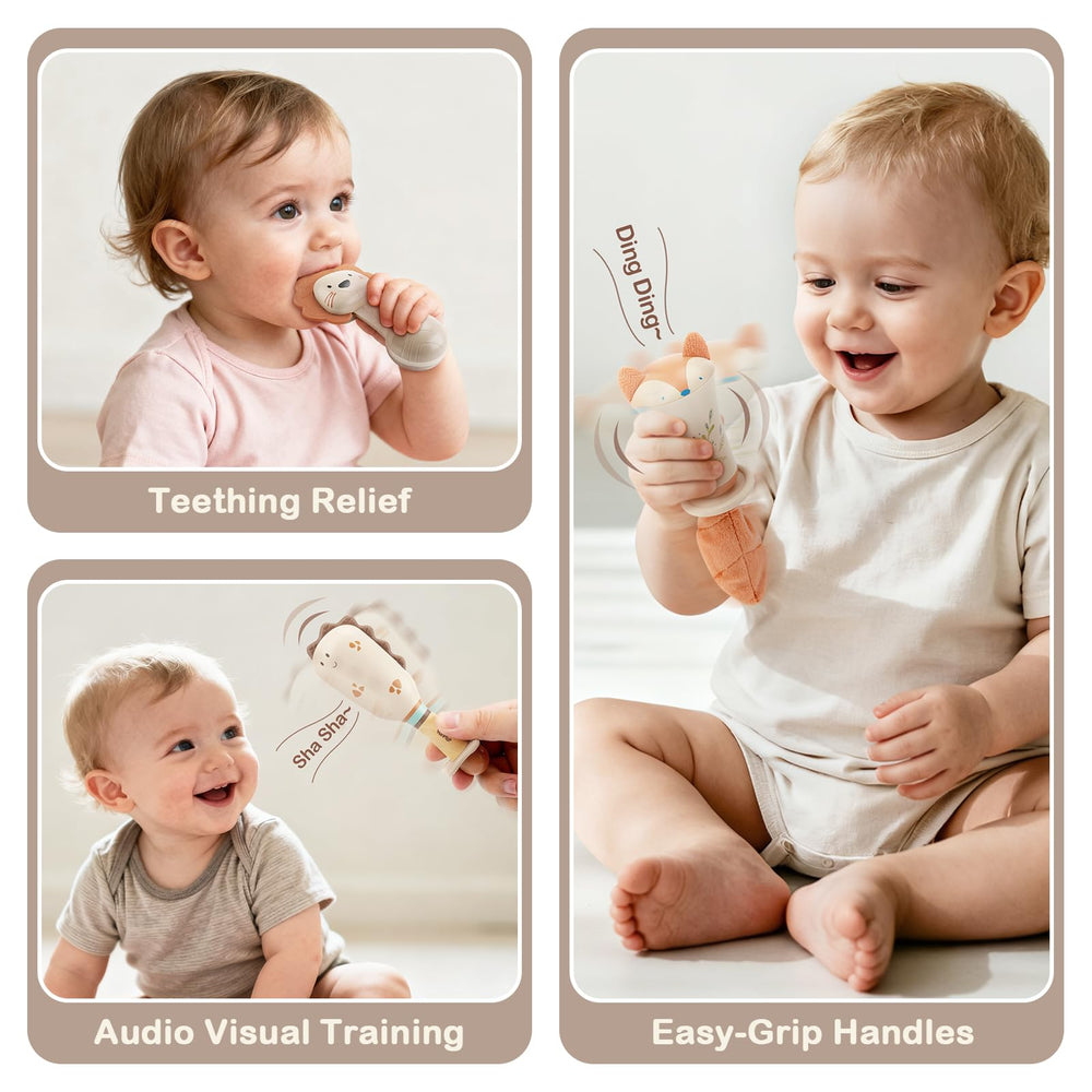 Vanplay lion rattle aids sensory development with varied textures.