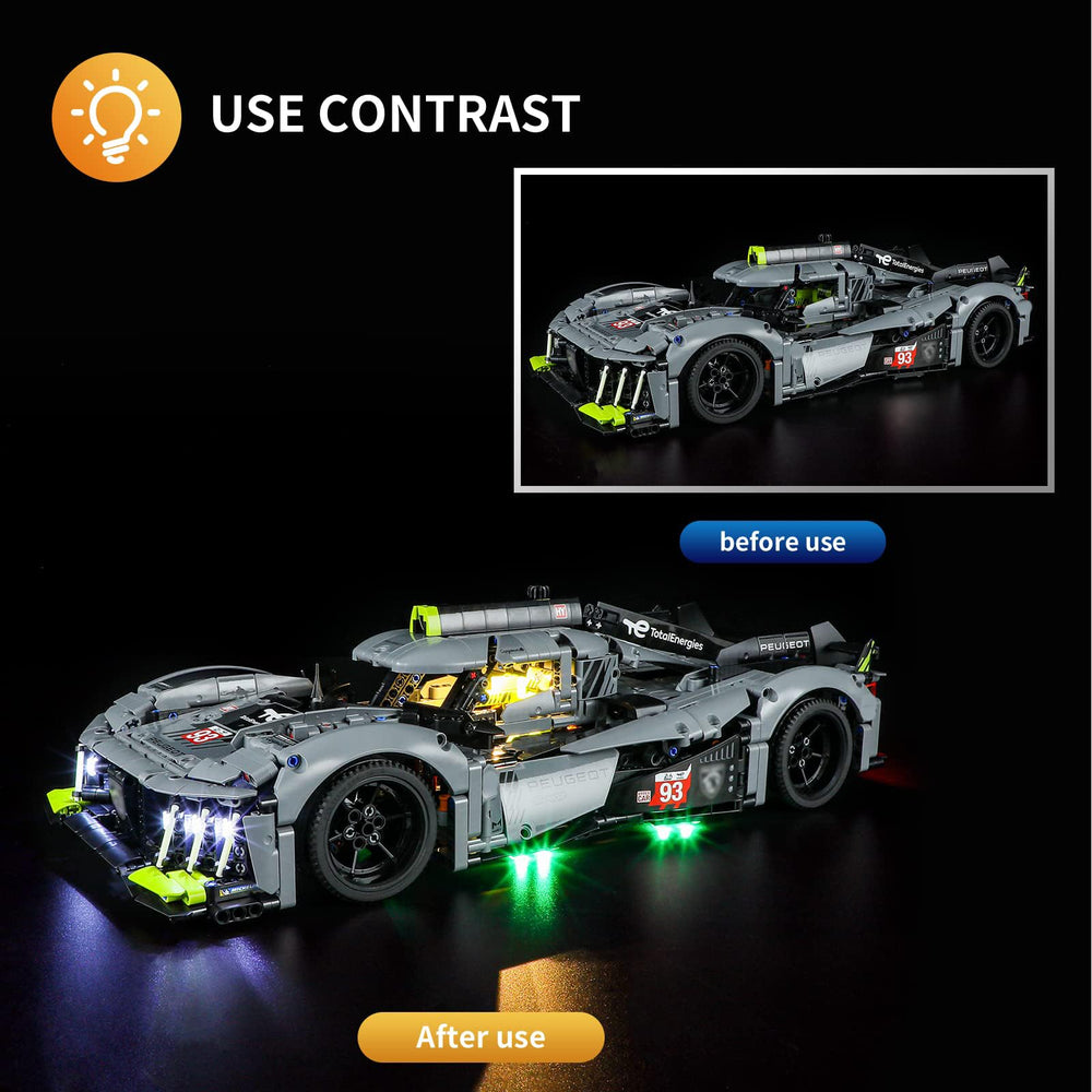 Vaodest 42156 rear lights illuminate the model silhouette with a vivid glow