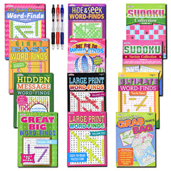 Variety Savings 12-Pack cover featuring adult Sudoku and Word Find puzzles for leisure.