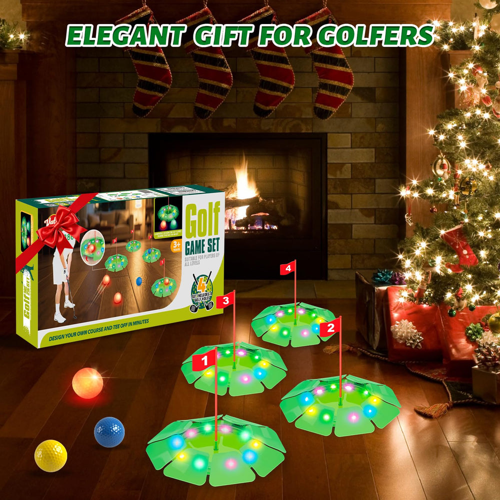 VATOS glow golf set supports practice from target to landing with visible trajectory.