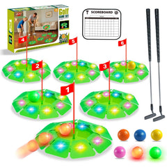 VATOS light-up golf putting set shows six glowing holes for night practice.