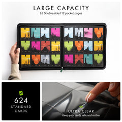 Vault X binder page features 12 side-loading pockets per page for easy access.