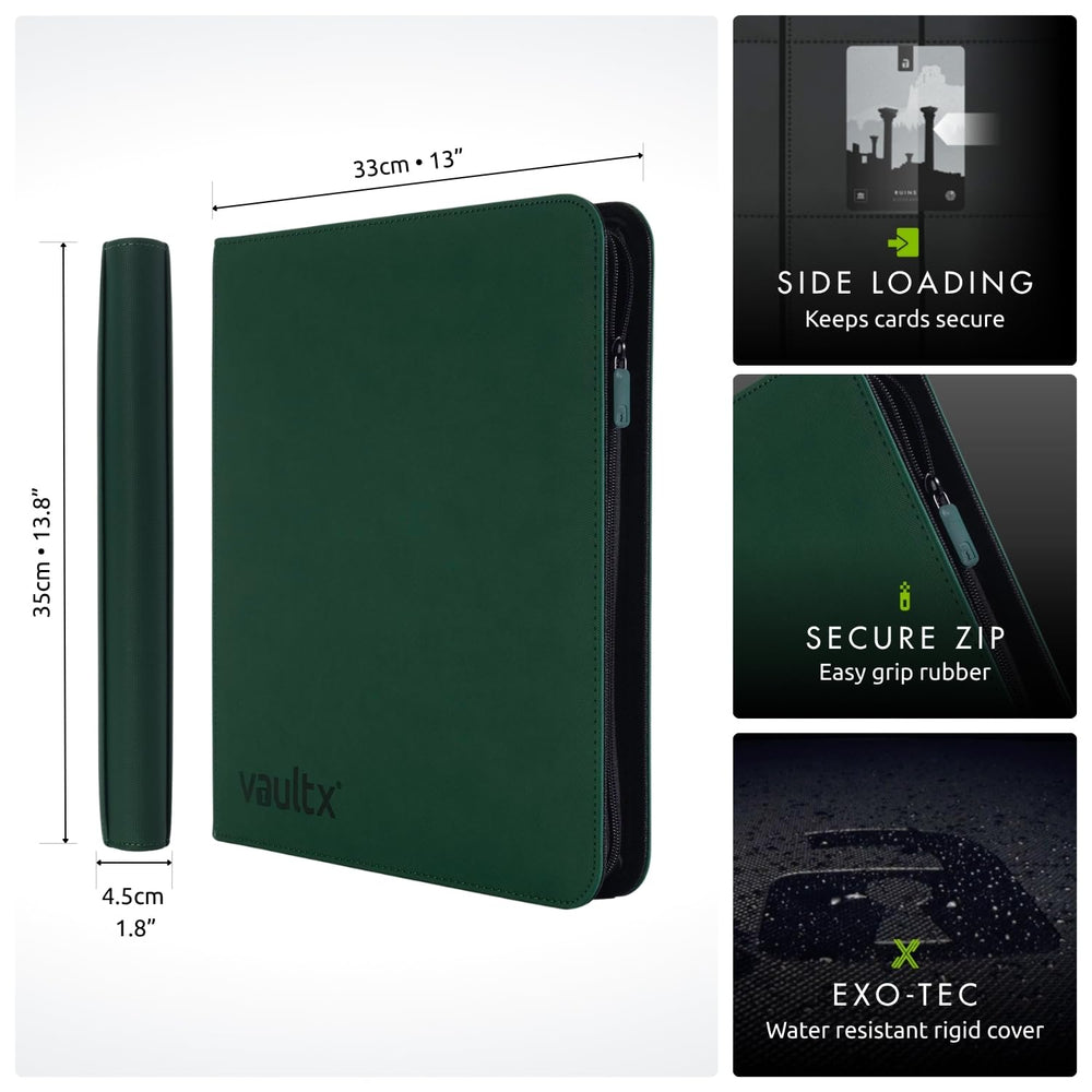 Vault X green zipper closure demonstrates secure card storage on the go.