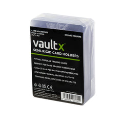Vault X semi-rigid card holder 50-pack protects standard trading cards during transport.