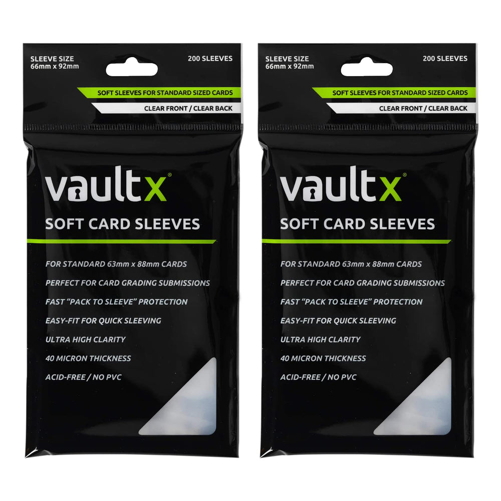 Vault X soft sleeves front view showing crystal clarity for easy card viewing.
