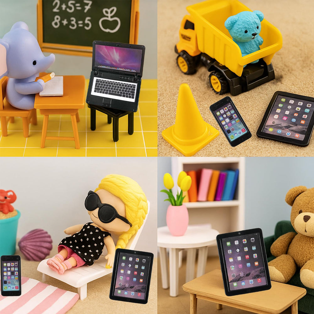 Vawuz black office set tablet enhances room realism for imaginative play.