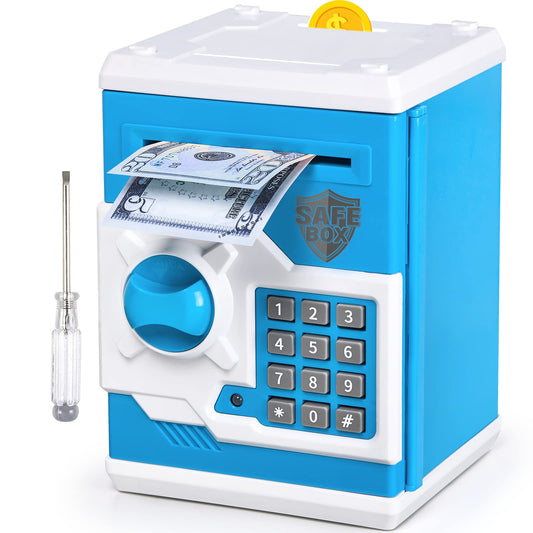 Vcertcpl ATM piggy bank front view with secure, password-protected savings for kids.