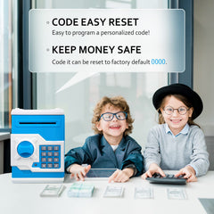 Vcertcpl ATM piggy bank keypad closeup highlighting 4-digit code for personalized security.