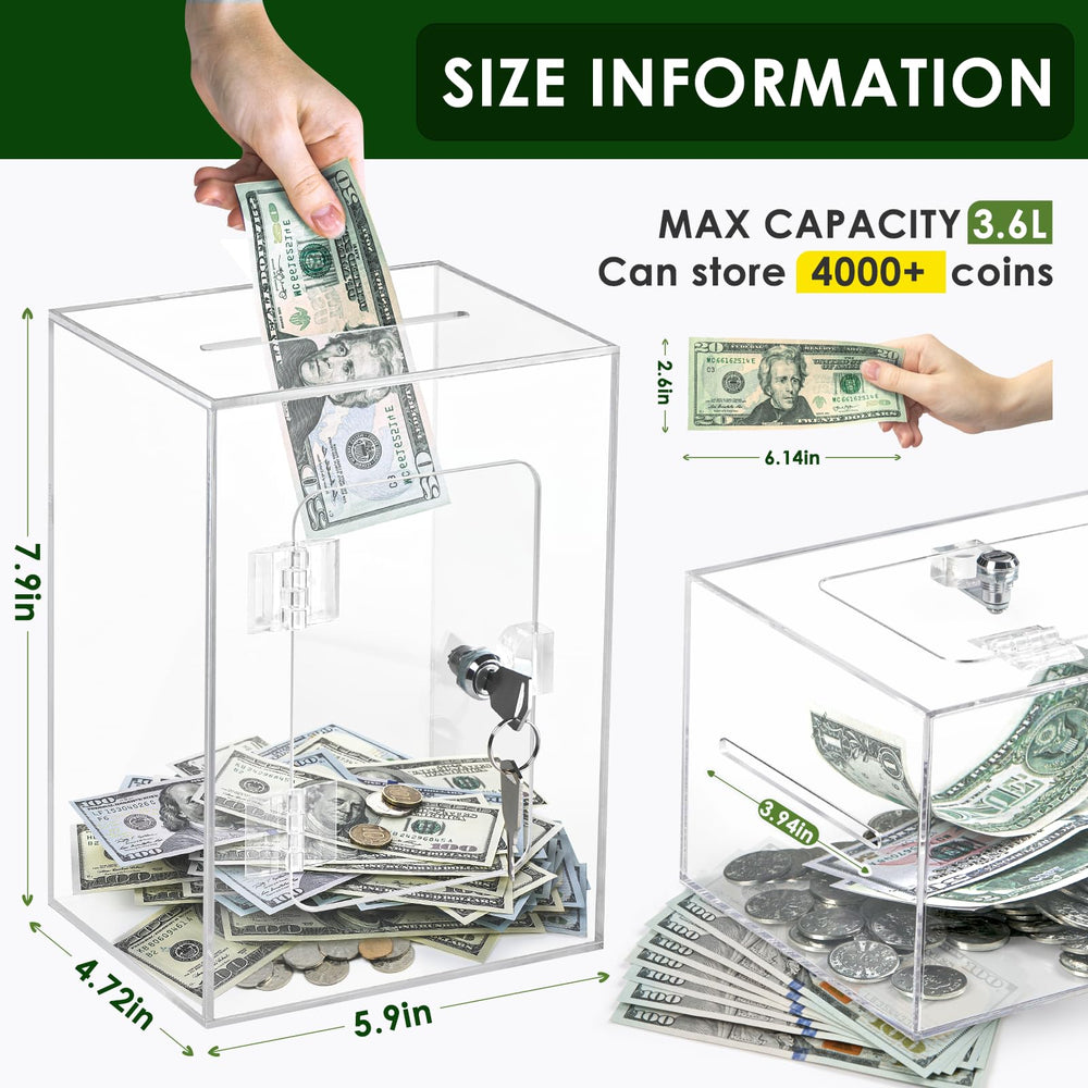 Vcertcpl X-Large clear piggy bank openable top showing narrow coin slot