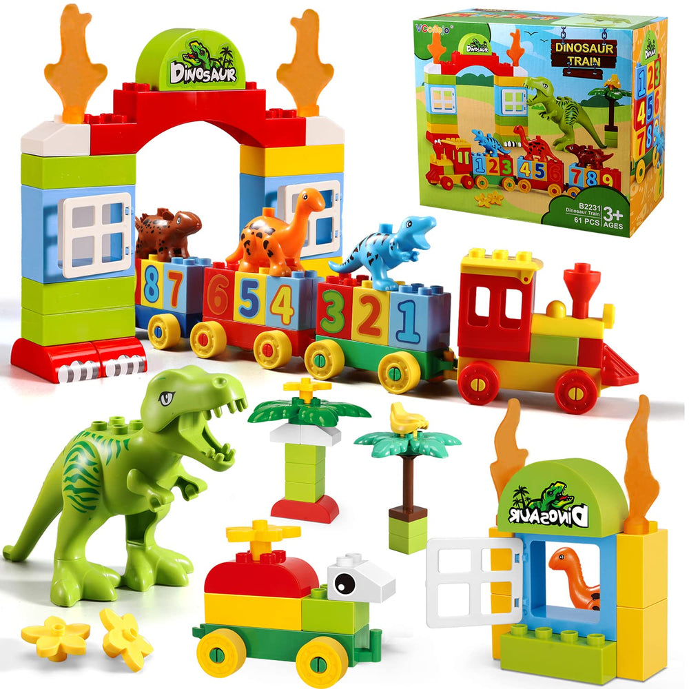 VConejo dinosaur building blocks train section promotes spatial awareness and fine motor skills.