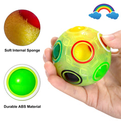 Vdealen Magic Rainbow Puzzle Ball press-action reveals sliding motion for color-matching challenges.