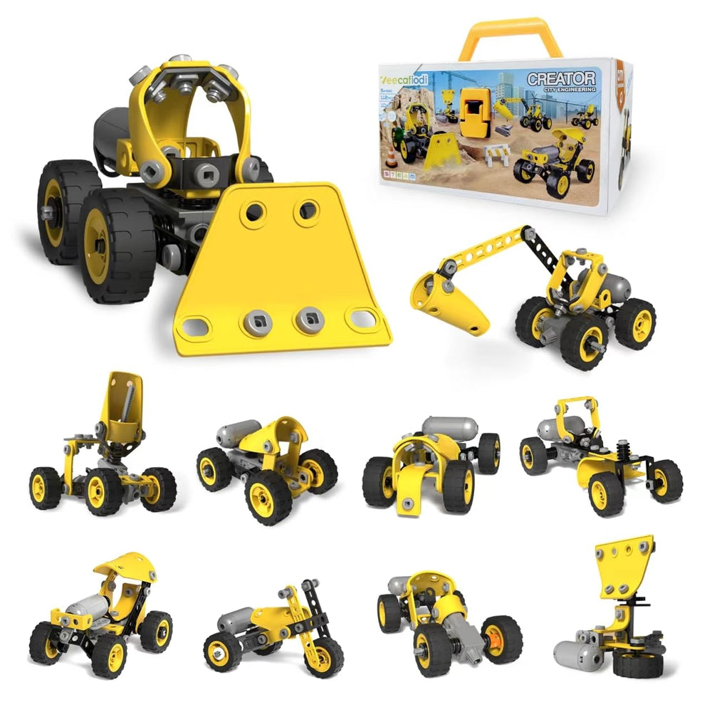 Veecafiodi STEM toy bulldozer for imaginative engineering play and durable construction.