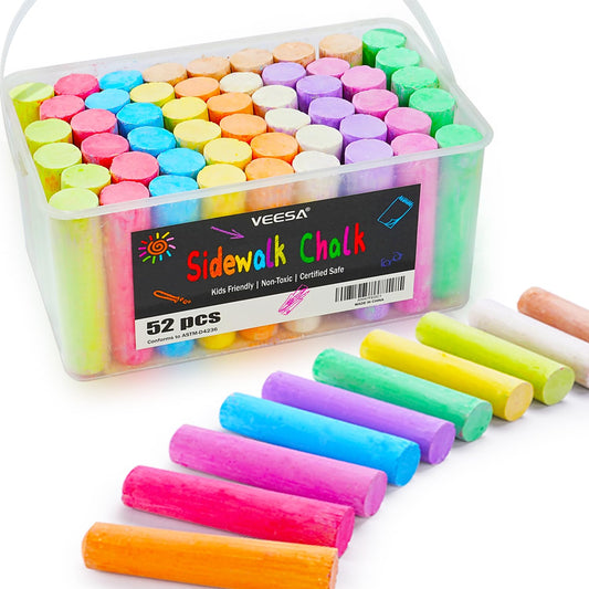 VEESA Sidewalk Chalk 52-pcs set in bucket for outdoor art fun.