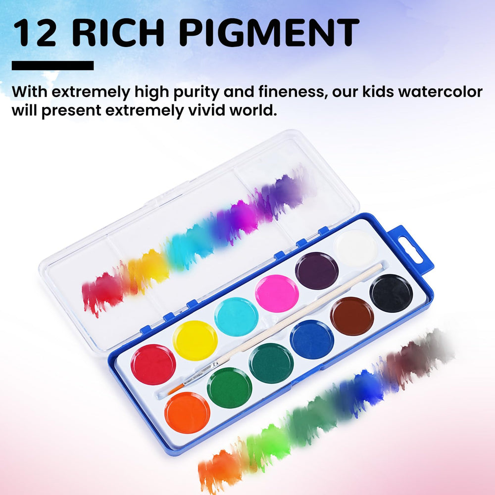 12-color palette close-up showing rich pigments and smooth blending.