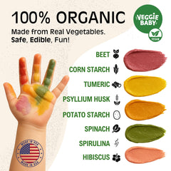 Veggie Baby vegetable color pouches arranged for vibrant, safe colors ready for sensory play.