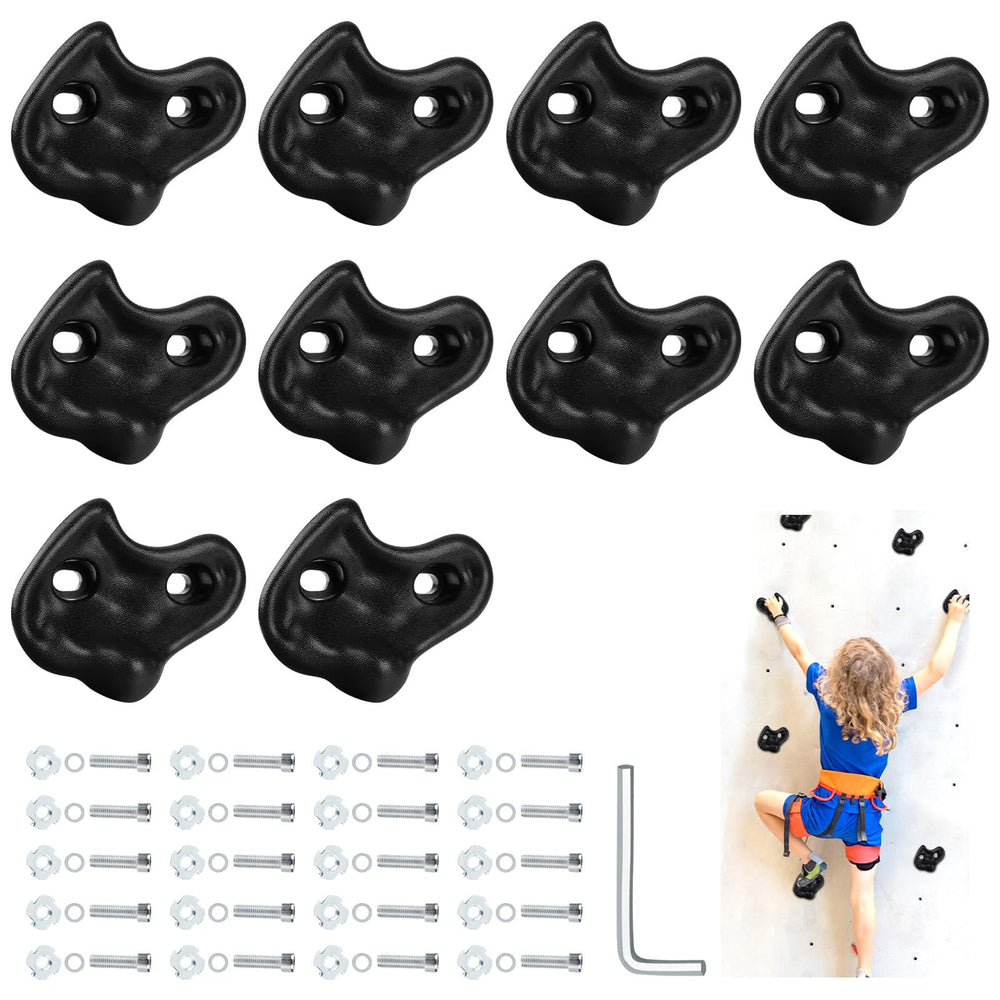 Veimia 10pcs black rock holds with mounting hardware for indoor climbing walls and kids' grip practice