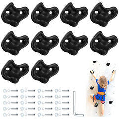 Veimia 10pcs black rock holds with mounting hardware for indoor climbing walls and kids' grip practice
