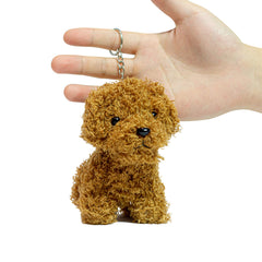 Vel dog anime plush keychain attached to a backpack clip for easy access.