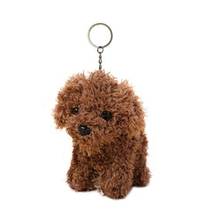 Vel dog anime plush keychain close-up with soft brown fur and lifelike expression.