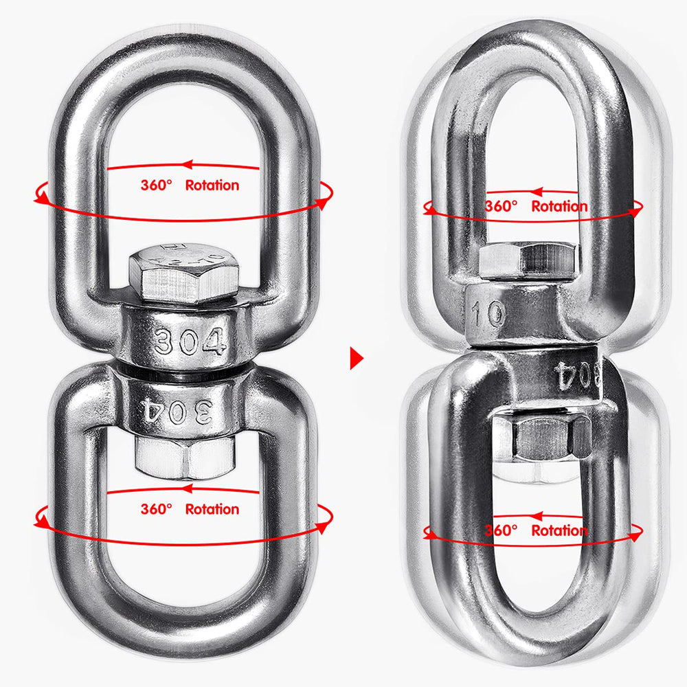 Velomill double-ended eye hook with swivel enables easy attachment and rotation.