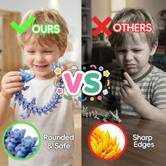 VELOZ dragon toy with rounded edges offers satisfying click-clack sensory feedback