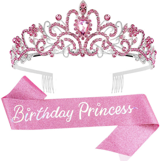 VELSCRUN Princess Tiara with rhinestones and flowers, perfect for birthday photos and celebrations.