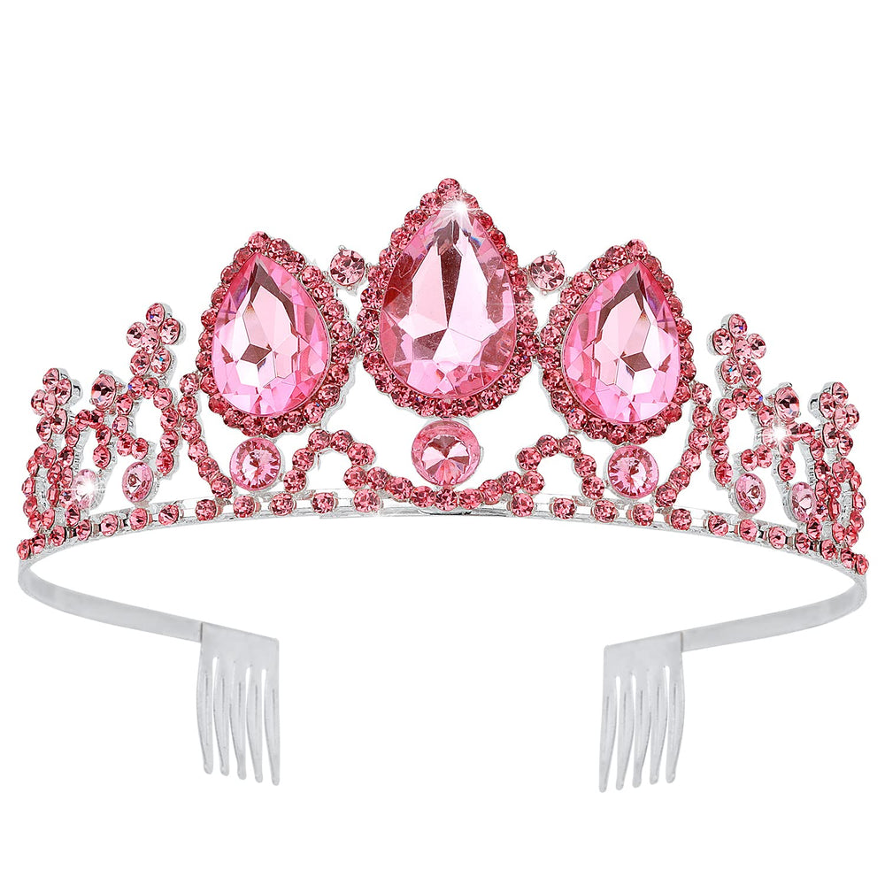 VELSCRUN princess tiara for girls with pink rhinestones, great for party photos.