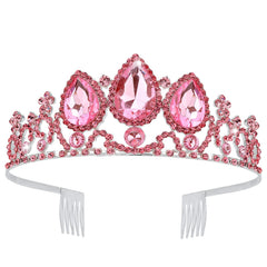 VELSCRUN princess tiara for girls with pink rhinestones, great for party photos.