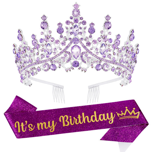 VELSCRUN purple-crystal-birthday-tiara-crown for festive looks and photo moments.