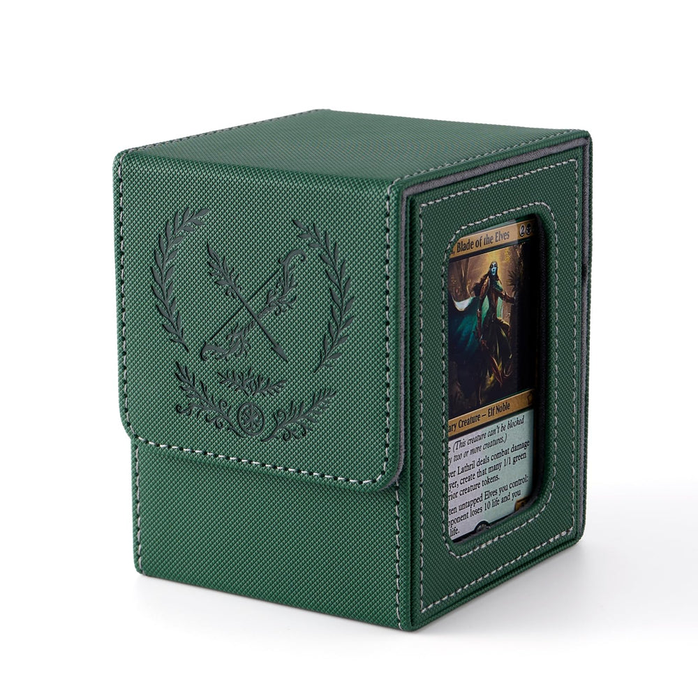 Venssu elf-embossed texture deck box securing commander cards in style.