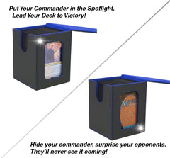 Venssu MTG deck box with top loader protects the commander card during transport.
