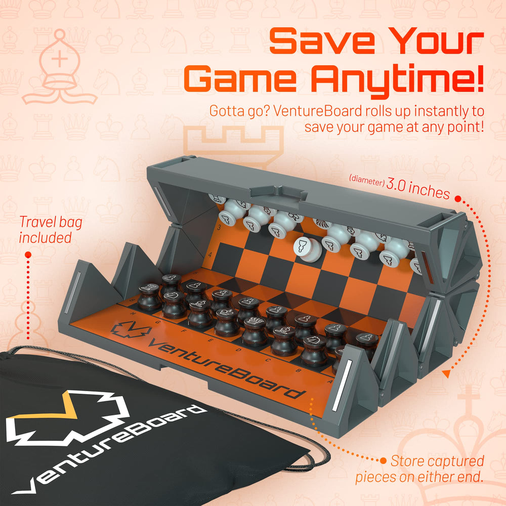 Pieces stored securely in the shell of the VentureBoard design.