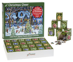 Vermont Christmas Company Advent calendar cover with 1000-piece puzzle ready for countdown.