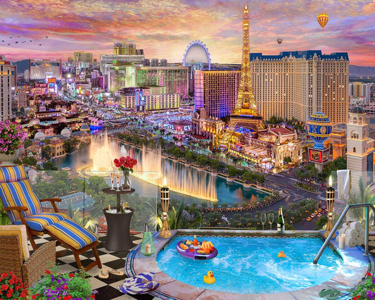 Vermont Christmas Company Las Vegas Twilight puzzle ready for cozy family night