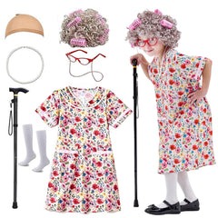 VersaCharm wig cap with curls creates a quick grandma look for playful storytelling.