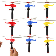 VETE eight-pack flying helicopters with pull-cord action for kids' outdoor play
