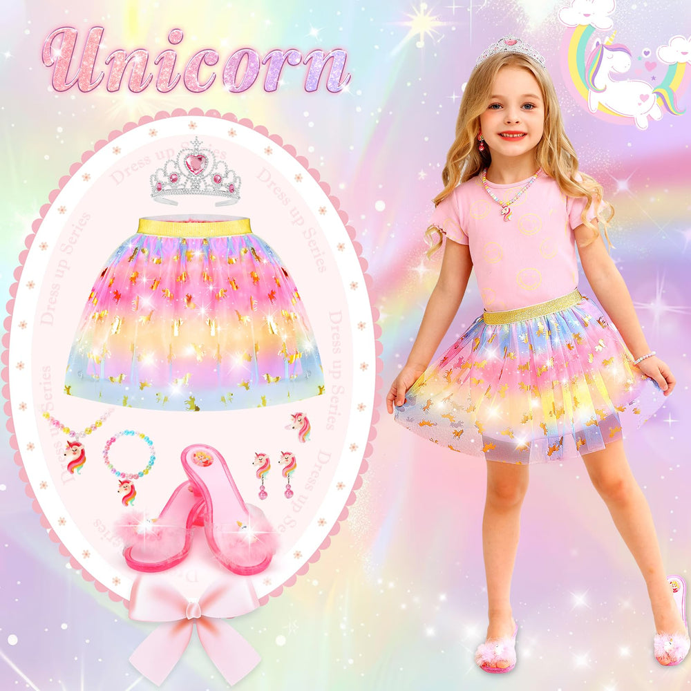 VGOFUN unicorn-themed dress up outfit with tiara and skirt for magical play.