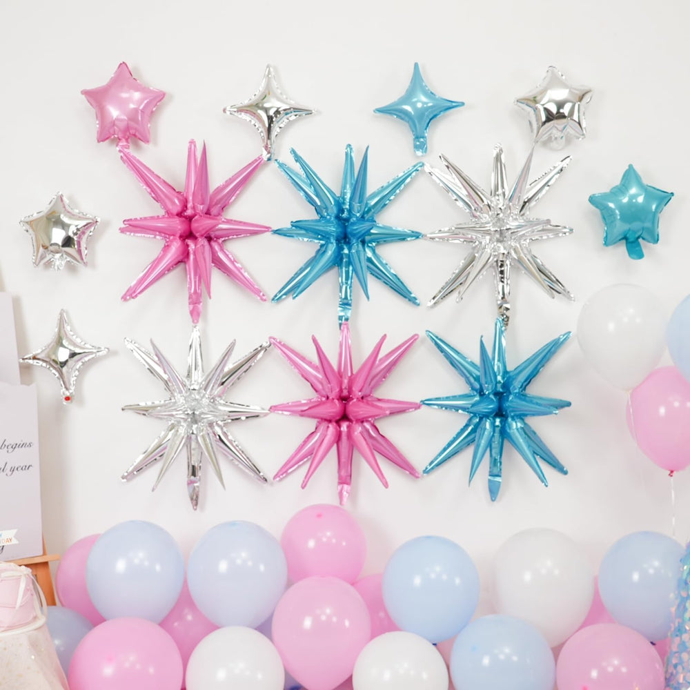 Vibzox pink blue silver five-pointed stars 10-inch balloons add festive sparkle