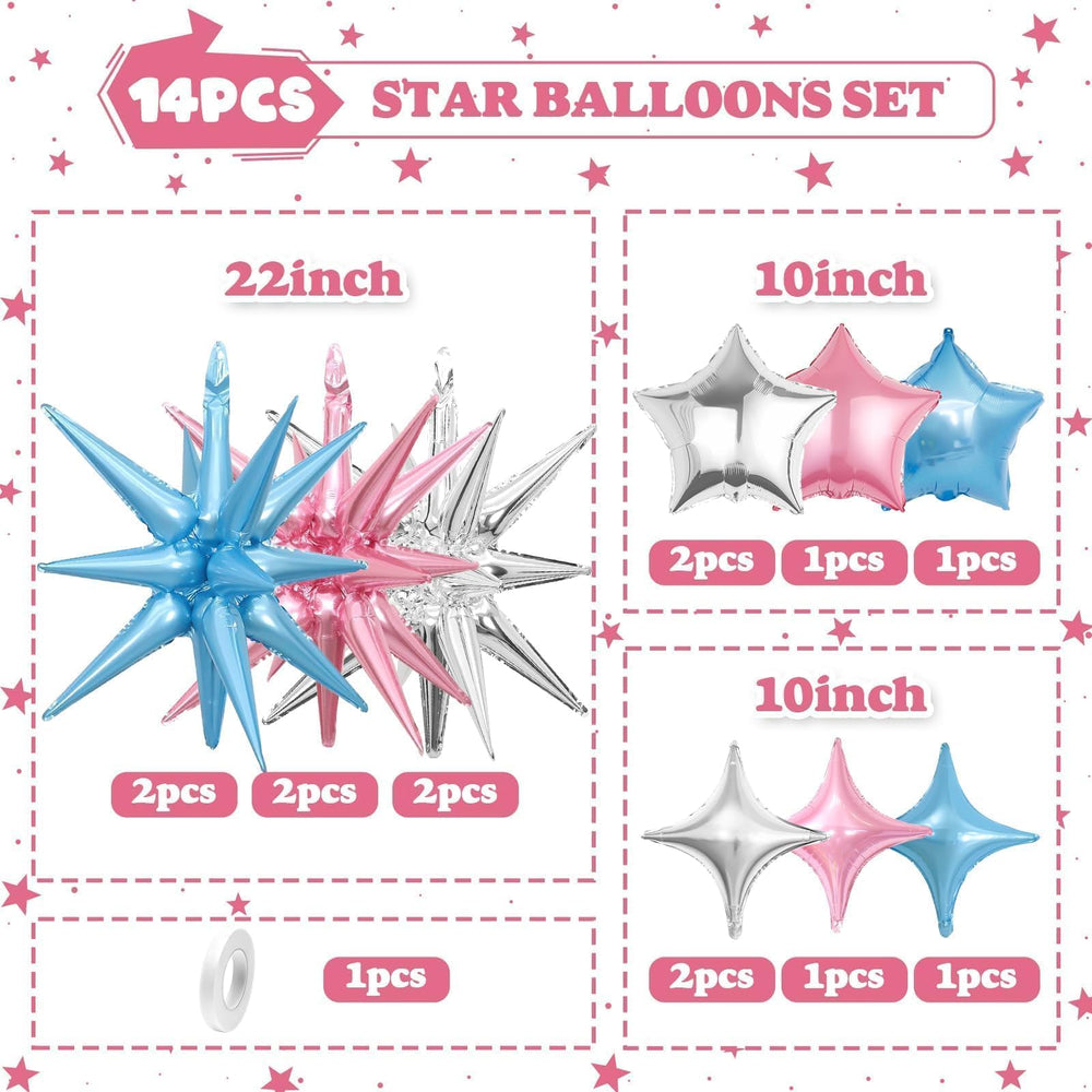 Vibzox pink blue silver four-pointed stars 10-inch balloons elevate garlands and shine