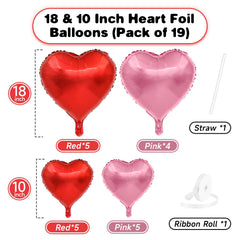 Vibzox red heart balloons 18in foil for a shimmering celebration focal point