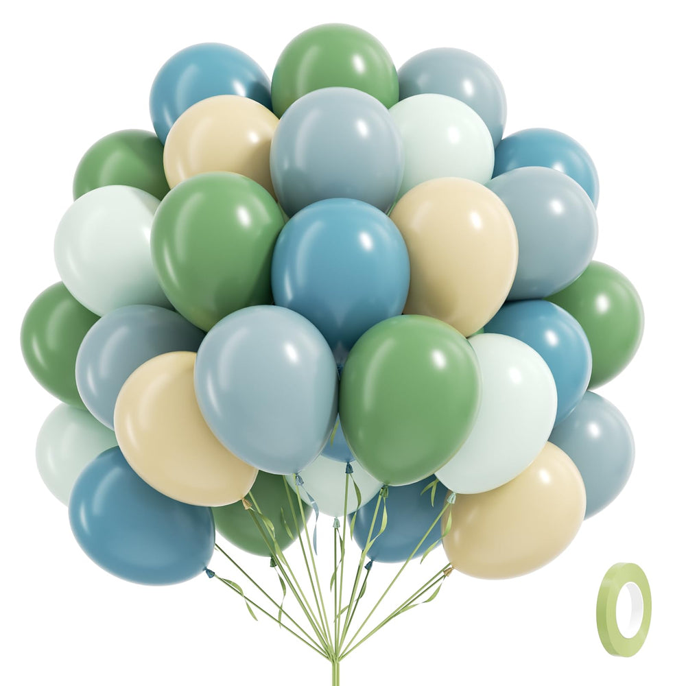 Vicduotex 60pcs blue and green balloons pack ready for festive décor.