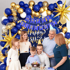 Vicduotex happy birthday banner blue gold for a polished greeting