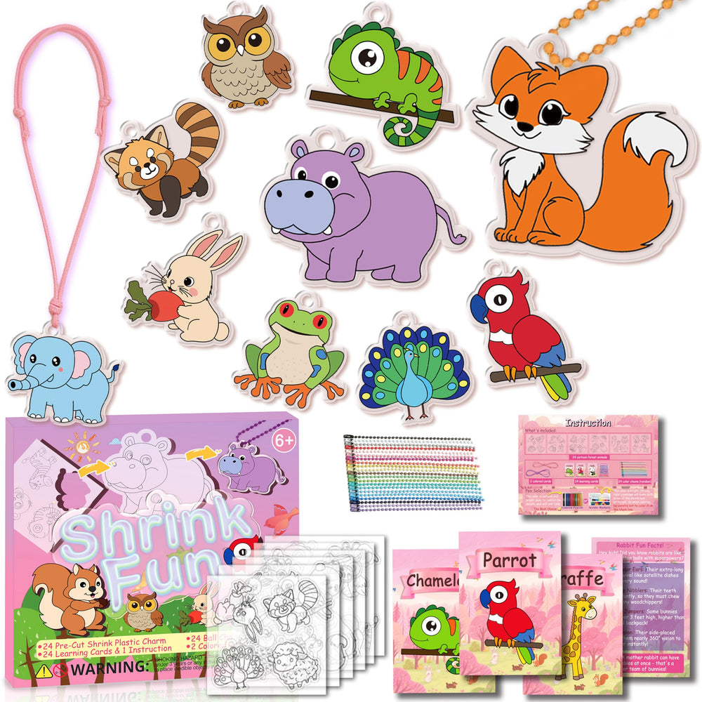 Vicentorra Shrink Fun forest animal shapes ready to color for quick, mess-free crafting.