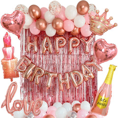 Vidal Crafts rose gold birthday backdrop with balloons for a chic celebration.