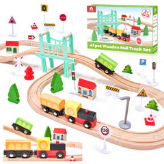 VigorFun 47pc train set pieces foster imaginative town building and hands-on play.