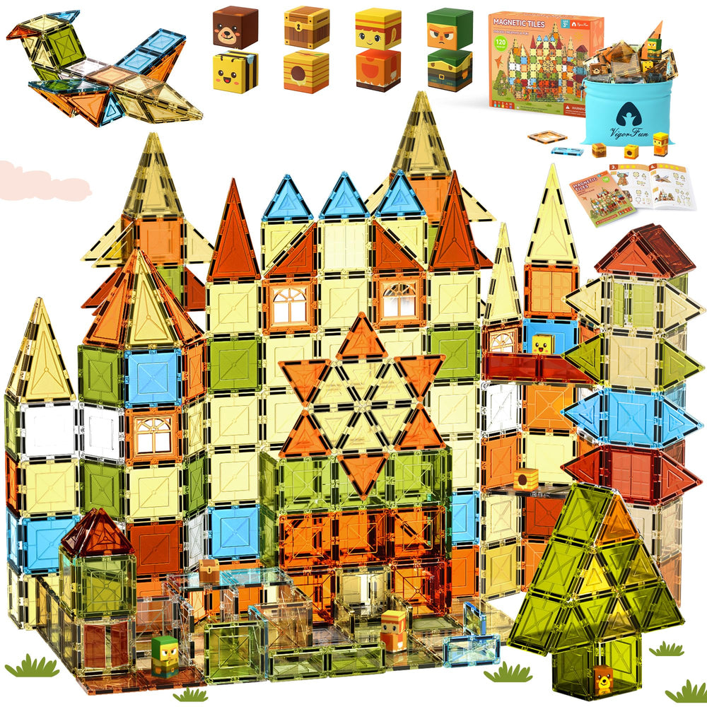 VigorFun magnetic tiles 120-piece set for creative building and imaginative play